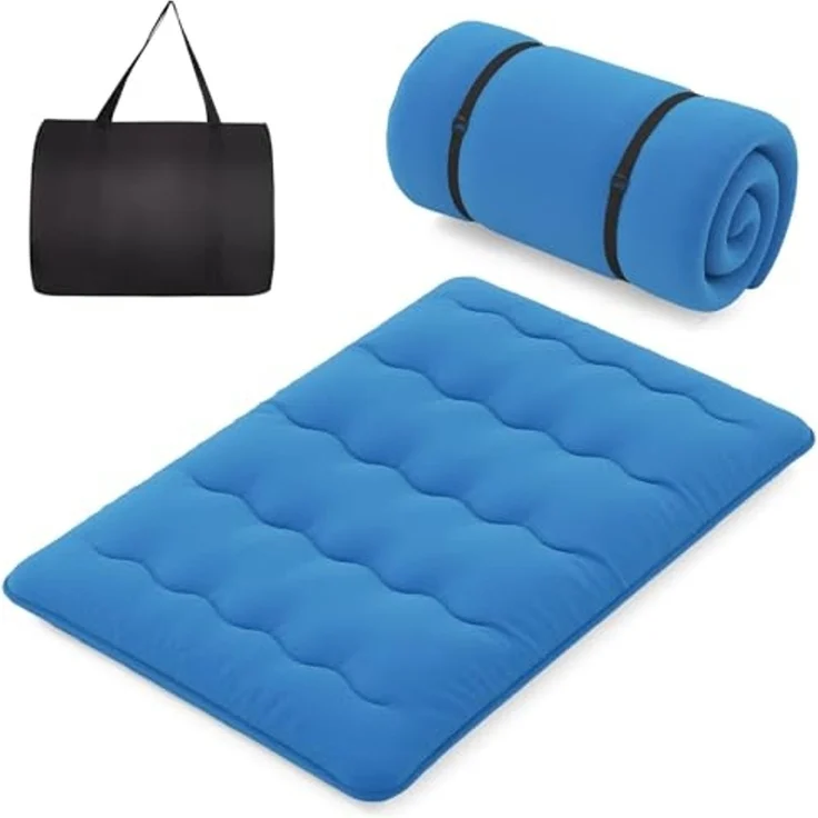 FANTASK Japanische Bodenmatratze, 140x200 cm, Futon -Matratze Tatami -Matte, Klappmatratze mit waschbarem Bezug und Tragetasche (Blau) – Bild 1