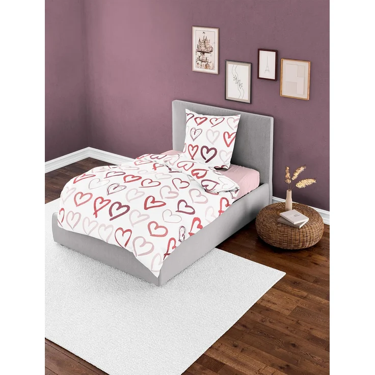 Bierbaum Mako-Satin Bettwäsche 135x200 Herzen weiß rot rosa süß 4145-60 – Bild 2