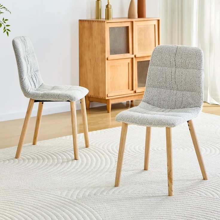 Wohnora Esszimmerstuhl mit Faltenwurf und Massivholzbeinen (2er-Set) Bezogen mit hellgrauem Stoff, Gesamthöhe 88 cm – moderner, nordischer Esszimmerstuhl Geeignet für Esszimmer, Küche etc – Bild 1