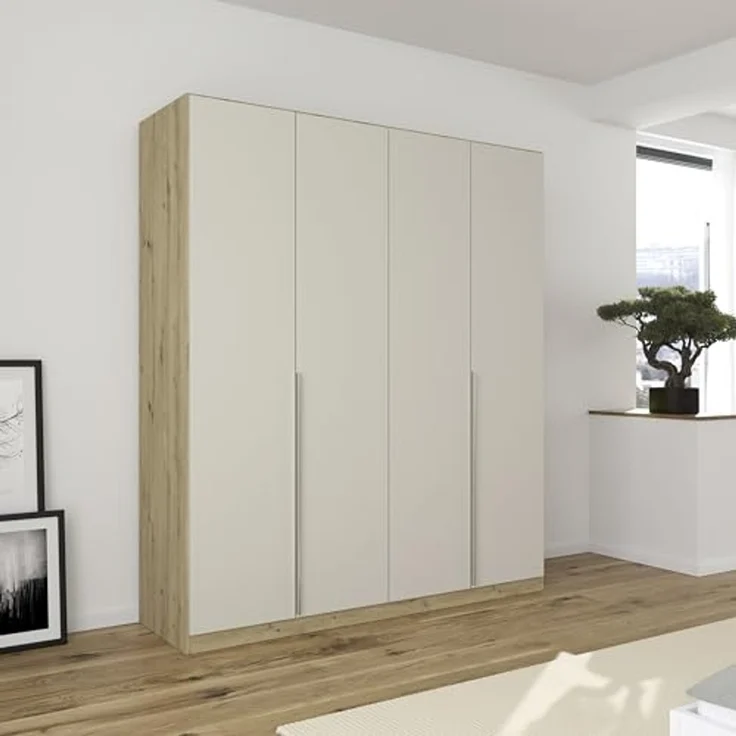 Rauch Möbel Alabama, Kleiderschrank für Schlafzimmer, Kinderzimmer, Wohnzimmer, Garderobe, Flur, 4-türig, mit Zubehör Premium, Farbe Beige/Eiche Artisan. Holz, Breite 181 cm – Bild 2