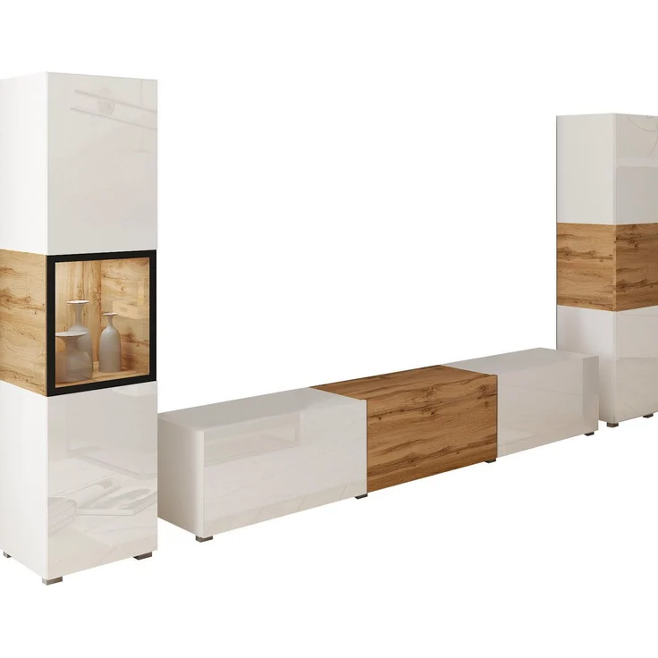 INOSIGN Wohnwand BERLIN III, (Komplett-Set, 3-St), moderne grifflose Mediawand Breite 260 cm, Vitrine mit Verglasung – Bild 1