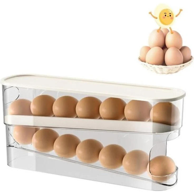 TUWENA Eierkorb 2 Ebenen Automatisch Rollender Eierbehälter, Küchen Organizer für Eier – Bild 2