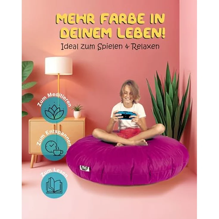 PATCH HOME 2-in-1 Sitzsack Sessel - Gaming Bean Bag mit Reißverschluss - Bereits befüllt, Ergonomisch & Robust für Kinder & Erwachsene - Indoor & Outdoor, Wetterfest (Himbeere, 155cm) – Bild 5