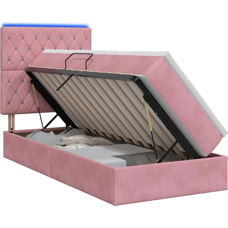 vidaXL LED-Speicherbett mit Matratze Rosa 90x190 cm Samt 3460043 – Bild 2