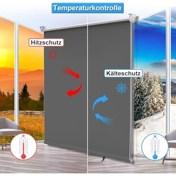 Verdunklungsrollo ohne Bohren Rollos für Fenster B85 x H170 cm (Stoffbreite 80cm) Dunkelgrau Thermo Rollo Klemmfix Verdunkelungsrollo Seitenzugrollo Sicht-und Sonnenschutz Wandmontage – Bild 2