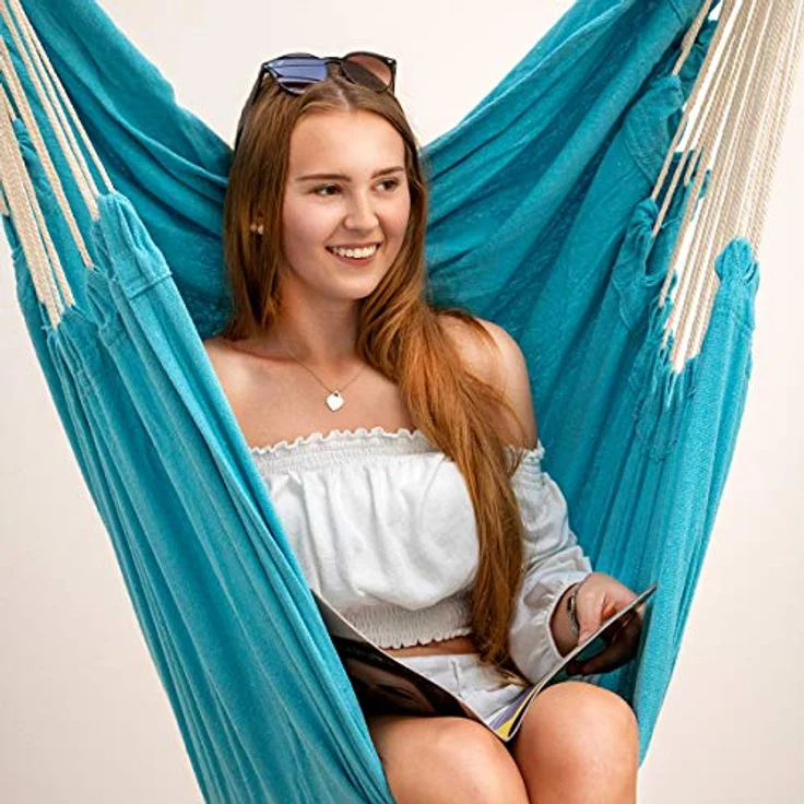 AMANKA XXL-Hängesessel 185 x 130 cm, bis 150 kg belastbar, hautfreundlicher Baumwollstoff, türkis – Bild 7