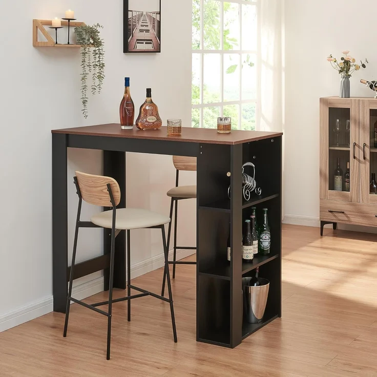 Bartisch Danderyd 120x60x106 cm mit 3 Ablagefächern Schwarz/Walnussoptik [en. casa] – Bild 1