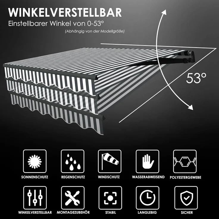 KESSER® Gelenkarmmarkise Markise Gelenkmarkise 300x250 cm Terrassenmarkise Klemmmarkise Sonnenmarkise inkl. Wandhalterung Sonnenschutz Balkonmarkise wasserabweisend Alu/Polyester, Weiß/Anthrazit – Bild 4