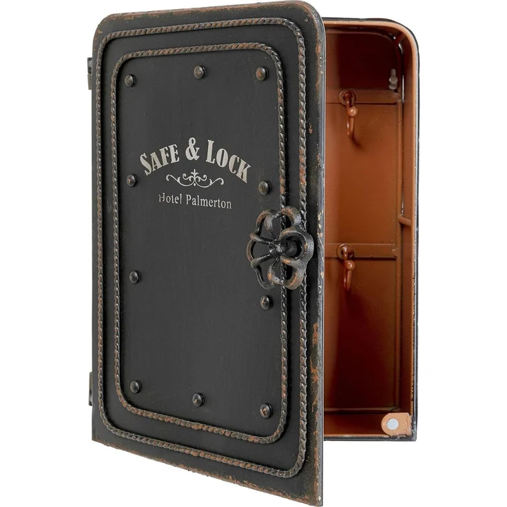 Kare Design Schlüsselkasten Safe, Schwarz, Schrank, Vintage Safe, mit 6 Haken, Stahl, klein, 31x24x13 cm (H/B/T) – Bild 9