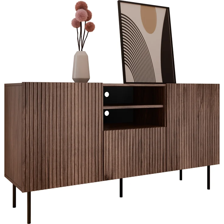 Mirjan24 'Trigev' Kommode mit 2 Drehtüren und Schublade, Laminatplatte nuss warmia, 81 x 42 x 151 cm – Bild 1