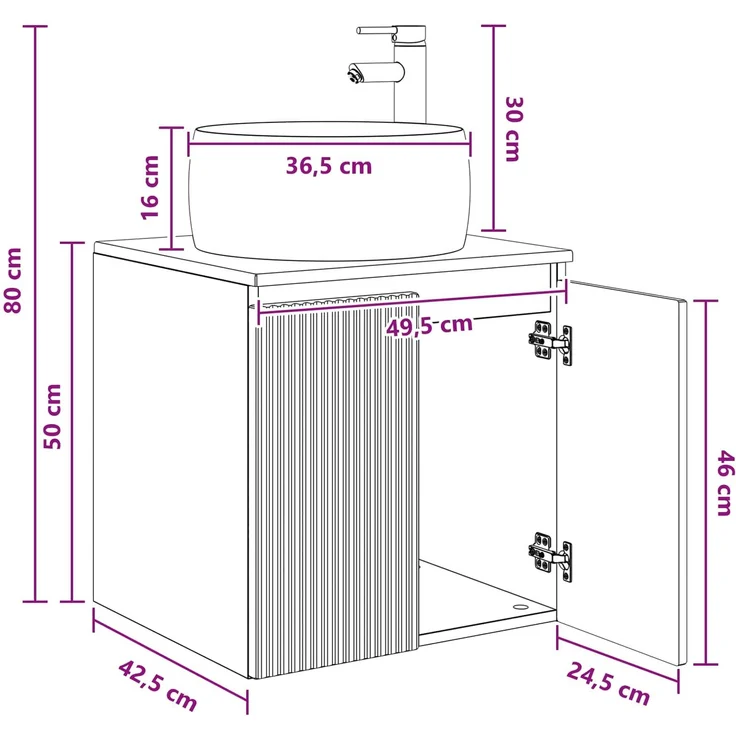 vidaXL Wandmontierter Waschbeckenunterschrank Weiß 49,5 x 44,5 x 80 cm 890452 – Bild 9
