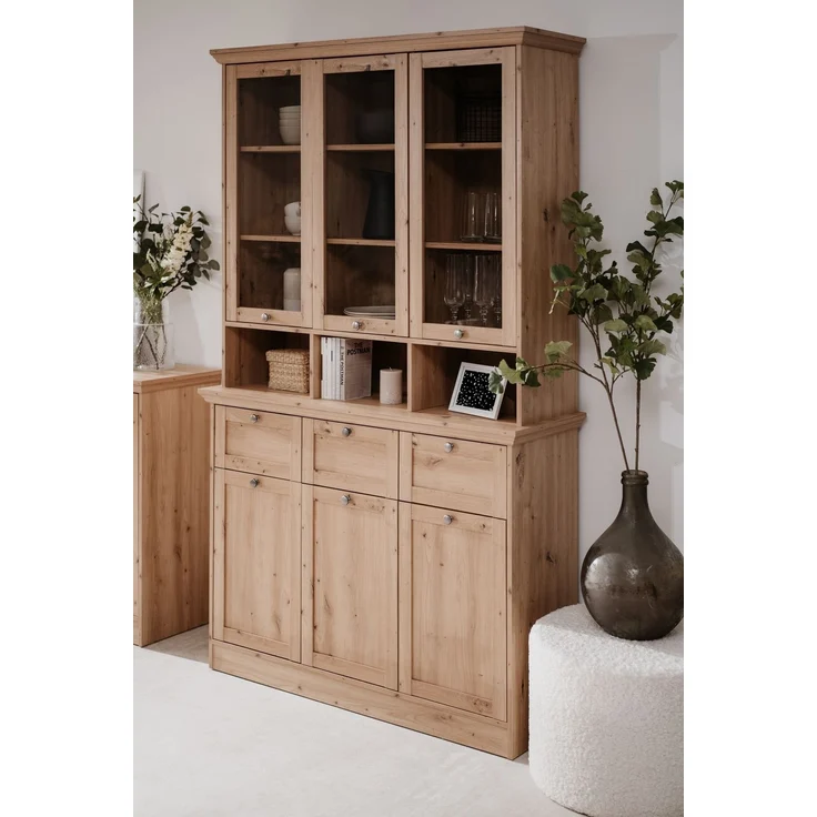 Buffet >Timber< Landhaus, 6 Türen, 3 Schubladen, in Glas / Artisan Eiche Dekor - 120x200x40cm (BxHxT) – Bild 3