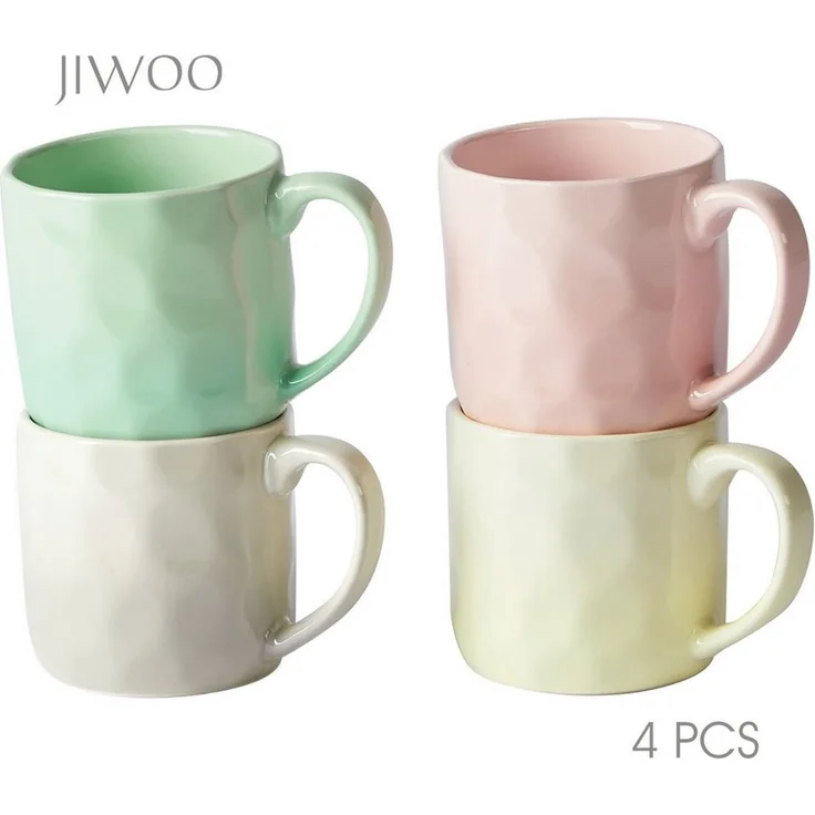 JIWOO Tasse 4er 320ml, Kaffeebecher Skandinavische Geschirr set Becher Teebecher, 4-tlg, Keramik, Keramiktassen Handgefertigt Kafeeservice Mikrowellen spülmaschinenfest
