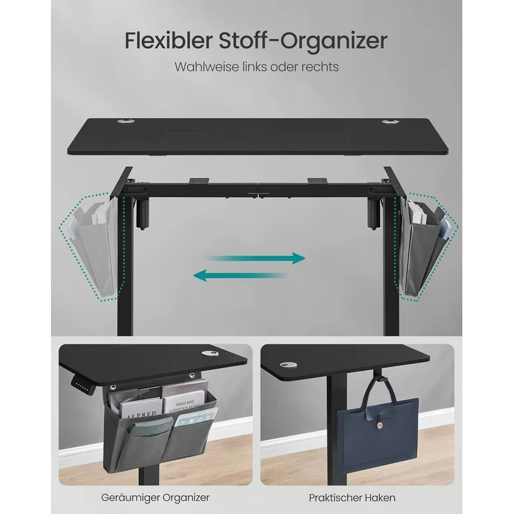 Songmics Höhenverstellbarer Schreibtisch elektrisch, 60x120 x (72-120) cm, Verstellbarer Tisch, Memory-Funktion für 4 Höhen, für Homeoffice, Arbeitszimmer, tintenschwarz LSD132B01 – Bild 5