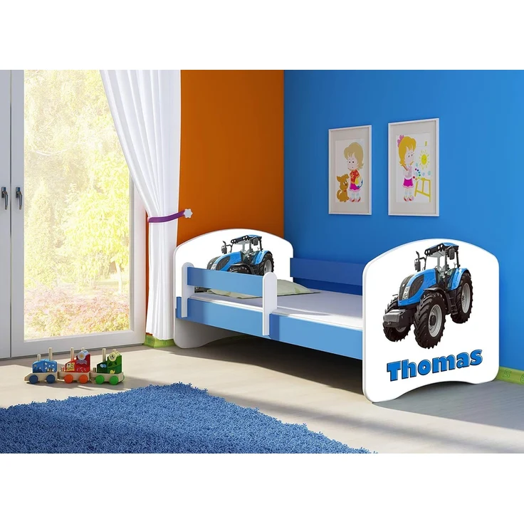 ACMA Kinderbett Jugendbett mit Einer Schublade und Matratze Blau mit Rausfallschutz Lattenrost II 140x70 160x80 180x80 (42 Traktor, 140x70) – Bild 4