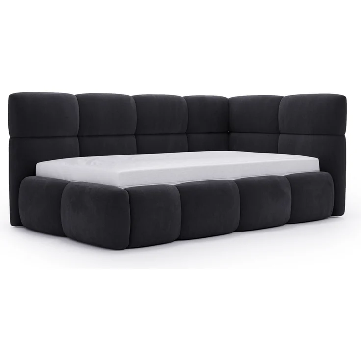 GRAINGOLD Modo One Jugendbett 90x200, Einzelbett mit Bettkasten, mit Lattenrost, Velvet-Stoff, Links, Schwarz – Bild 2
