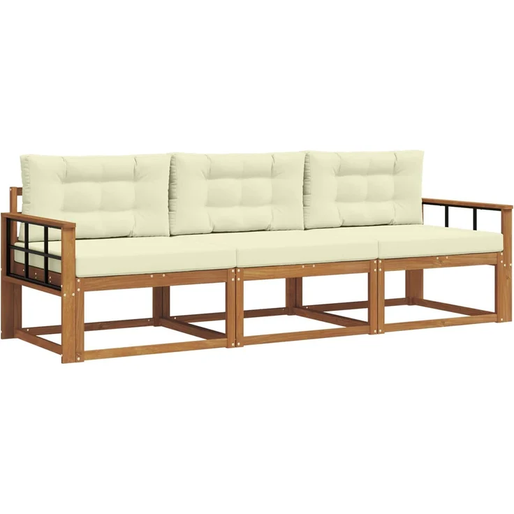 vidaXL Outdoor-Sofagarnitur 3 stk. 3-Sitzer Natur und Creme 3367133 – Bild 2