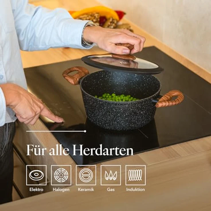 FLORINA Aluminiumtopf MASTER BLACK 28 cm 6.5L | Antihaftbeschichtung | Für alle Herdarten inkl. Induktion | Ergonomische Soft-Touch-Griff | Deckel mit Silikonrand | Hitzebeständig | Leicht zu reinigen – Bild 4