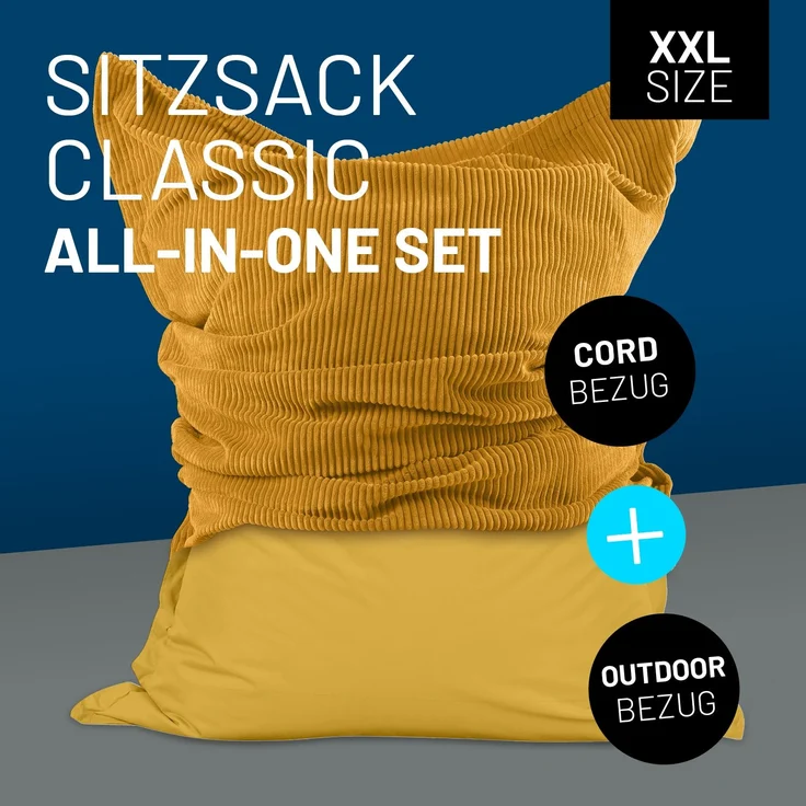 Lumaland Sitzsack Classic XXL All-in-One Set | Riesen Sitzsack XXL mit Cord & Outdoor Bezug für drinnen & draußen | Sofa Sessel mit im Innensack sicher verpackter EPS-Füllung – Hüllen Easy wechselbar – Bild 2