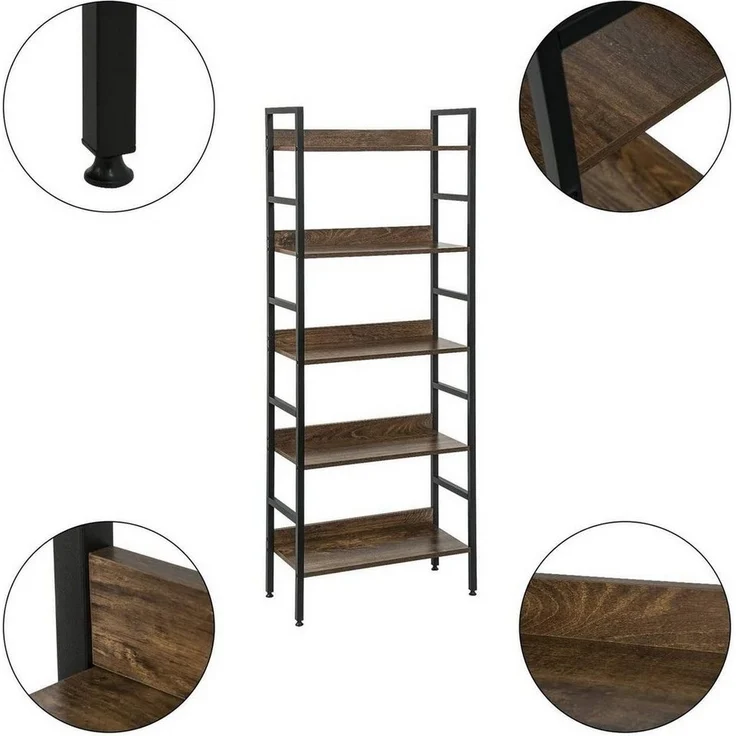 EUGAD Bücherregal, 1-tlg, Küchenregal, mit 5 offenen Regalebenen aus MDF – Bild 3