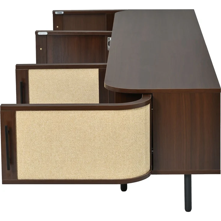 Wohnwand Set TV-Lowboard & Sideboard mit Geflechtfront, MDF-Korpus, schwarzen Griffen und Metallfüßen – modernes Wohnzimmermöbel Set--Nussbaum--120x40x82cm--YOUDENOVA – Bild 10