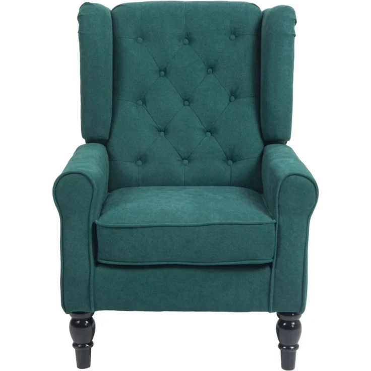 Ohrensessel 1er-Set 74x86x102 cm, dunkelgrün, gepolstert mit Eukalyptusholzbeinen – Bild 6