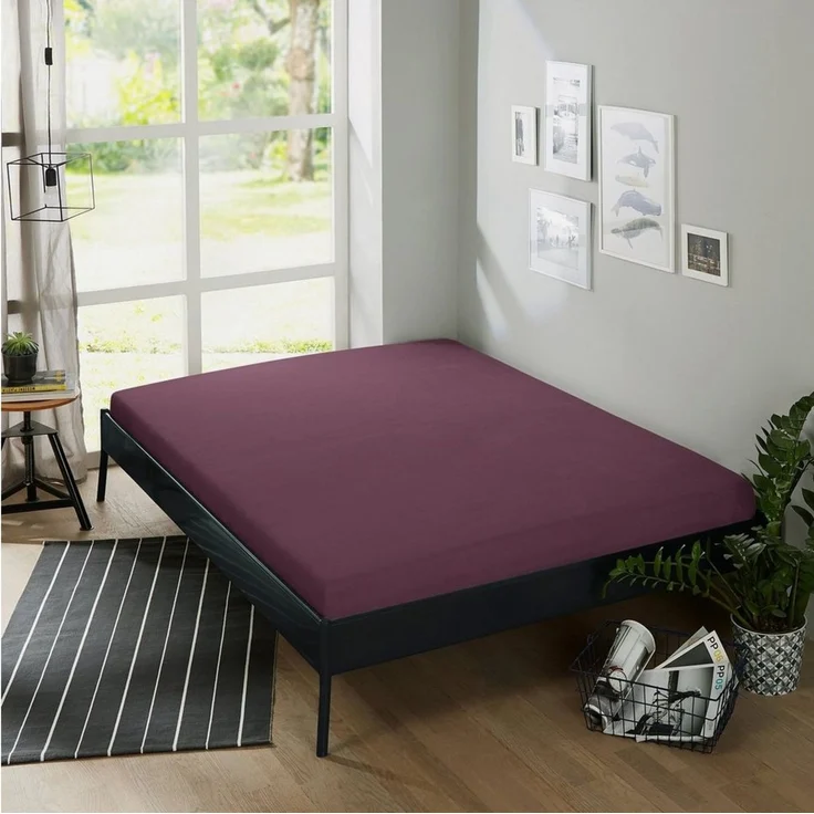 Erwin Müller Spannbettlaken Spannbettlaken "Erding", Frottee, Gummizug: Rundumgummi, (1 Stück), Frottee-Stretch Uni, Aubergine, Spannbettlaken | 90x190 - 100x200 cm – Bild 3