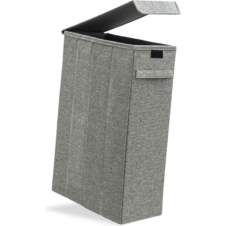 DuneDesign 50L Wäschekorb mit Deckel 20 x 40 x 60 cm Wäschesammler Schmal Grau ohne Druck, 20 x 60 x 40 cm