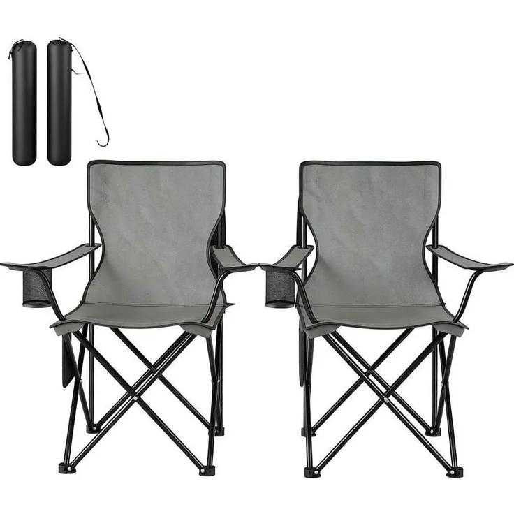 Campingstuhl 47 x 76 x 80,5 cm, 2er-Set in Dunkelgrau mit Getränkehalter und Tragetaschen – Bild 7