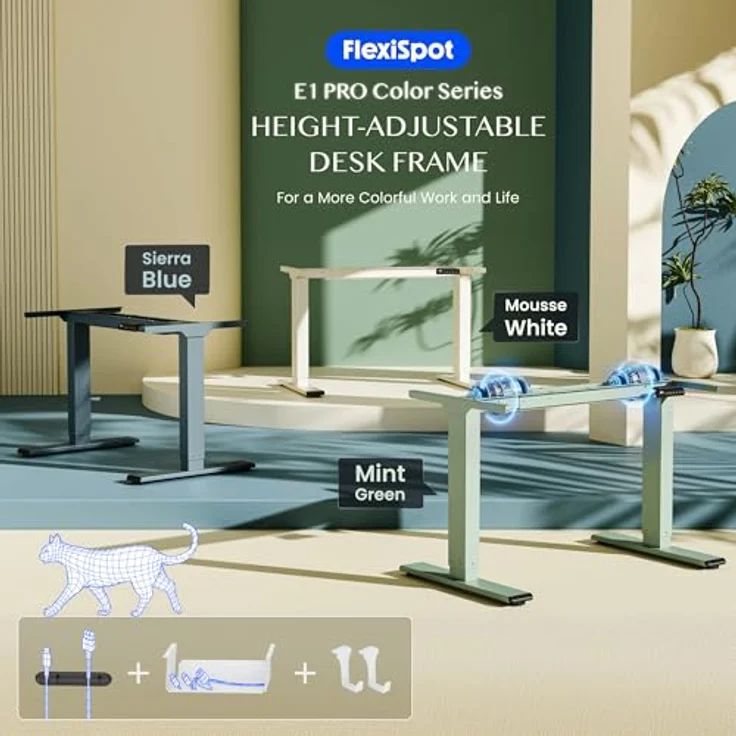 FLEXISPOT Höhenverstellbarer Schreibtisch Gestell, Elektrisch Tischbeine mit 2 Motoren & LED-Höhenanzeige & 4 Speicherfunktionen, inkl. 2 Haken & Kabelmanagement, Mousseweiß – Bild 3