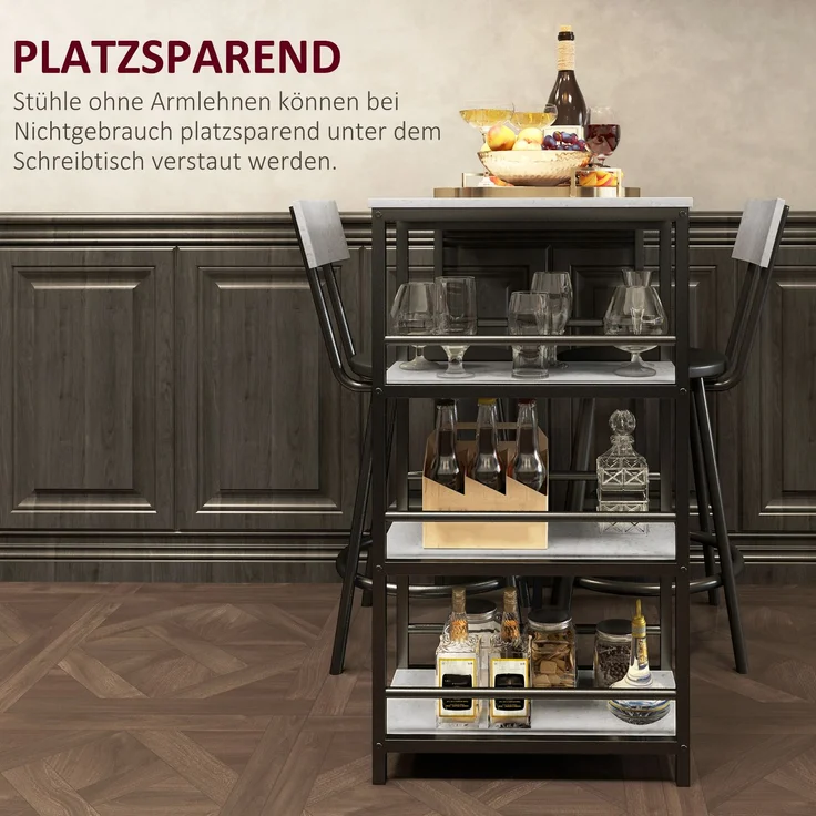 HOMCOM Bartisch Set, Stahl, MDF, Hellgrau, 90L x 50B x 90,5H cm – Bild 6