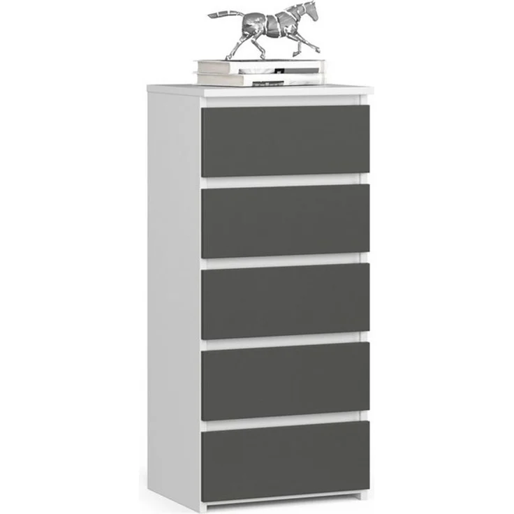 Home Collective Kommode 40 cm breit Holz Highboard Sideboard für Flur Schlafzimmer Wohnzimmer (Mehrzweckschrank Schrank schmal Kommode Schlafzimmer mit Schubladen), Kinderzimmer Organizer, 92 cm hoch mit 5 Schubladen weiß-grau – Bild 4