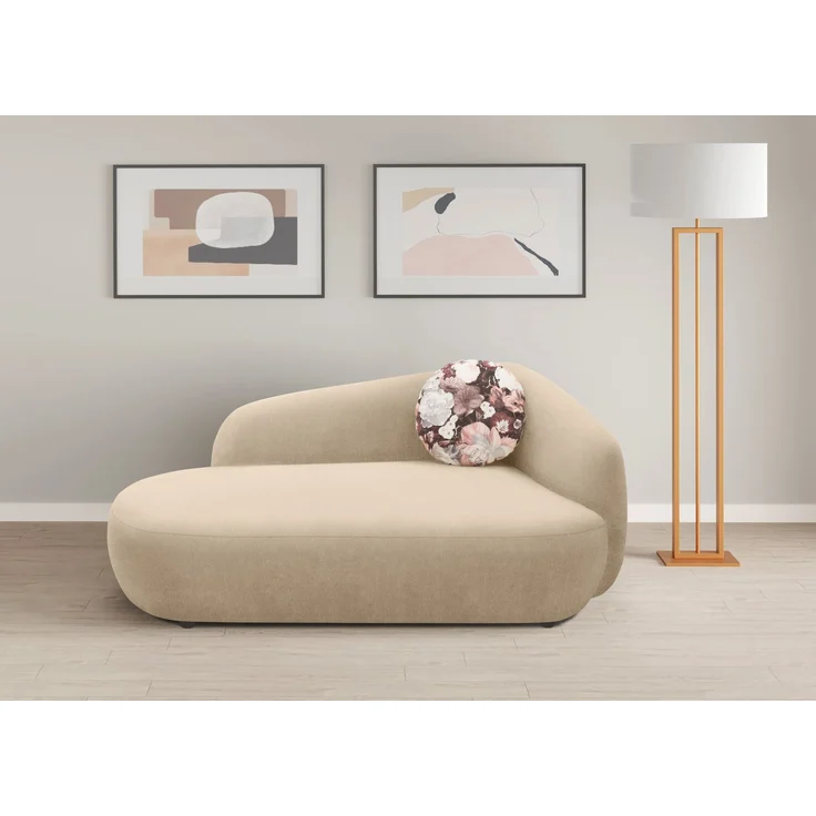 DOMO. collection Recamiere 700013, Liege mit Zierkissen, oval, Füße mit Filzgleitern, Chaiselongue, Sofa, Polstergarnitur, 183 x 105 x 75 (BxTxH), beige – Bild 1
