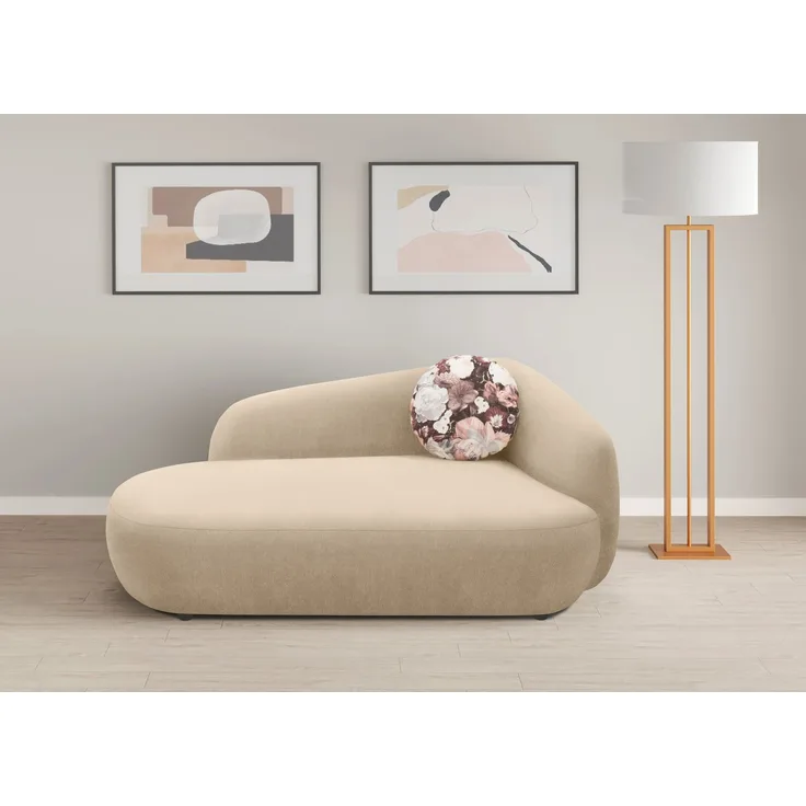 DOMO. collection Recamiere 700013, Liege mit Zierkissen, oval, Füße mit Filzgleitern, Chaiselongue, Sofa, Polstergarnitur, 183 x 105 x 75 (BxTxH), beige