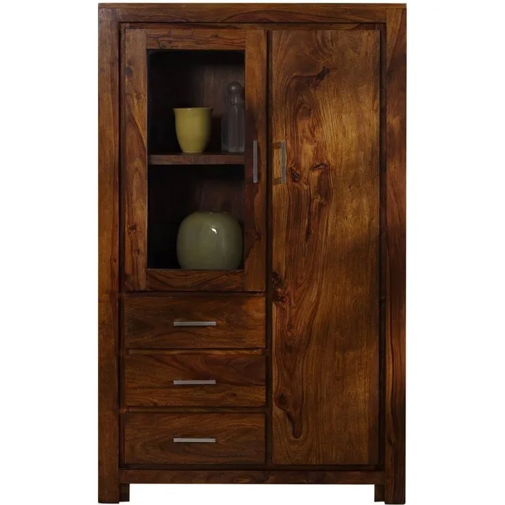 Massivmoebel24 Highboard (Highboard Sheesham 90 x 42 x 148 life honey lackiert METRO LIFE #108)