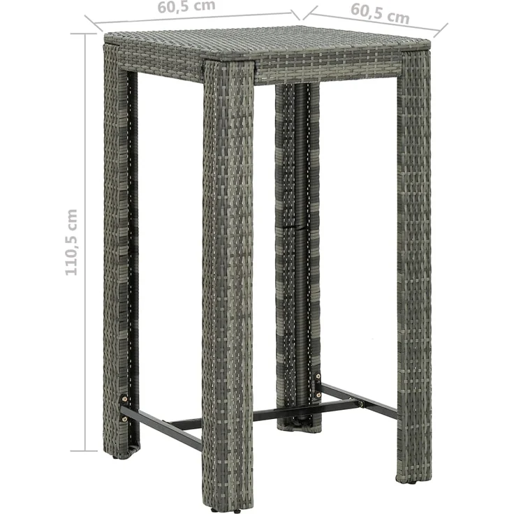 vidaXL 3-tlg. Gartenbar-Set mit Kissen Poly Rattan Grau 3094779 – Bild 8