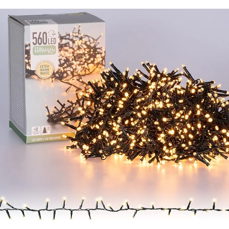 ECD Germany LED Cluster Lichterkette 11m Länge, 560 LEDs, Extra Warmweiß, 3m Stromkabel, IP44, Clusterlichterkette Büschellichterkette für Weihnachten Weihnachtsbaum Weihnachtsbeleuchtung, Innen/Außen – Bild 1