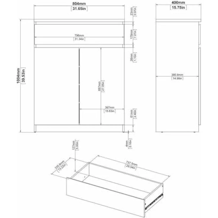 Dmora - Kommode Julienne, Wohnzimmerbuffet, Wohnzimmer-Sideboard, Moderne Küchen-Speisekammer, 80x40 h100 cm, Schwarz – Bild 2