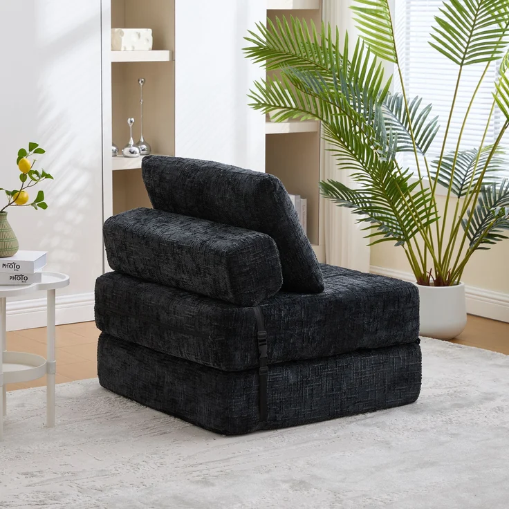 Klappbares Schlafsofa Chenille Schwarz, 79x79x57 cm (aufgeklappt 79x180 cm) – Bild 2