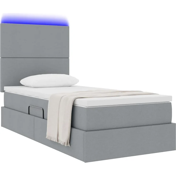 vidaXL LED-Speicherbett mit Matratze Hellgrau 90 x 200 cm Stoff 3372327 – Bild 3