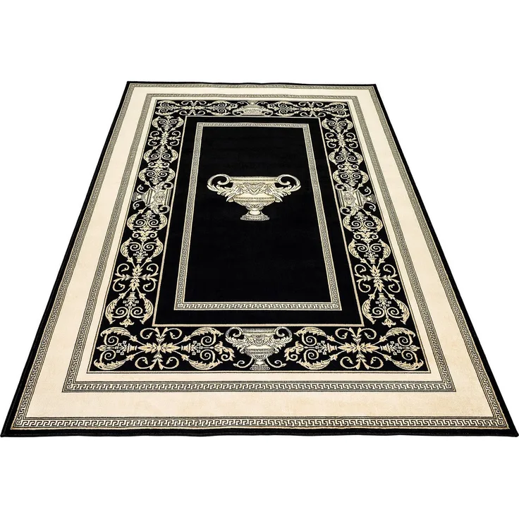 Belle Arti Teppich Teppich Wohnzimmer Milano Schwarz Gold Kurzflor Antirutsch, Rechteckig