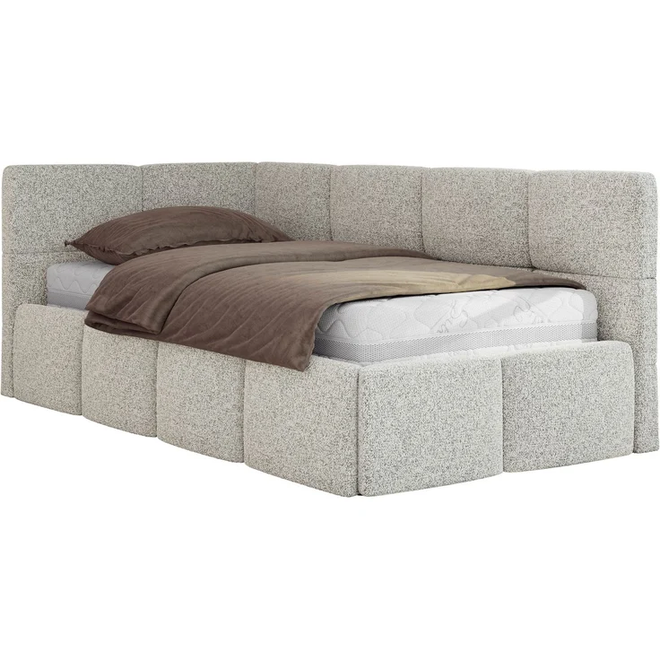 Jugendbett 90x200 ARVO Polsterbett mit Bettkasten, Stauraum & Gasdruckfeder, Modernes Design mit Kopfteil - Hellgrau Strukture - Links Seite – Bild 5