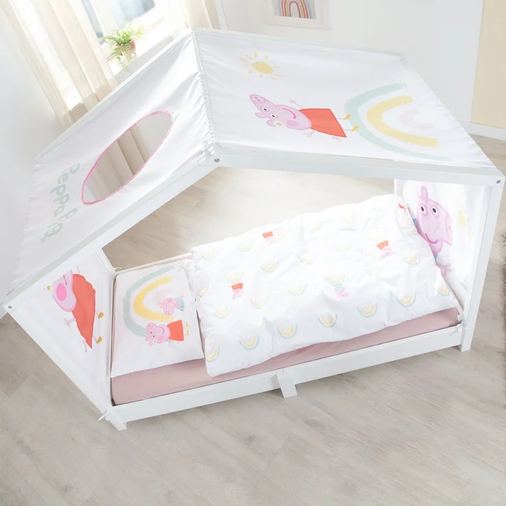 roba Bezug für Montessori Hausbetten 70 x 140 cm im Peppa Pig Design - Passendes Zubehör zum Umbau in Himmelbett - Inkl. 3 Aufbewahrungstaschen & Dachfenster – Bild 7