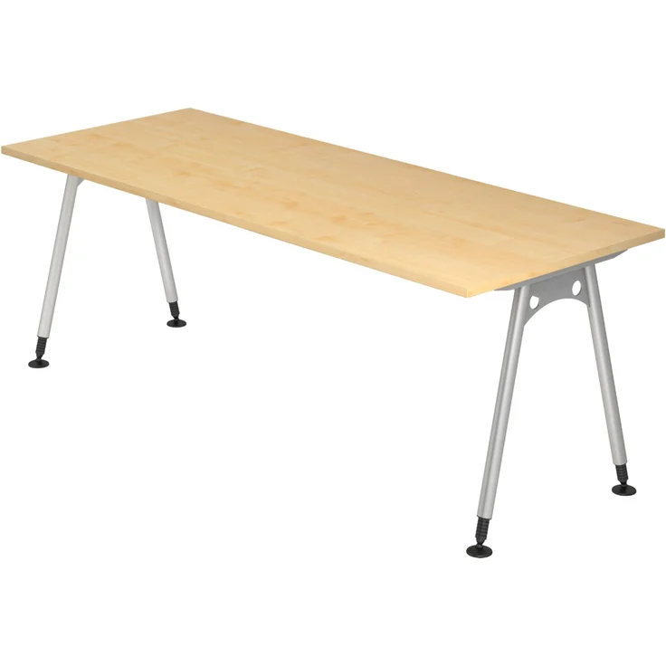 bümö manuell höhenverstellbarer Schreibtisch 200x80 cm in Ahorn - PC Tisch höhenverstellbar & groß, höhenverstellbarer Tisch Büro, großer Computertisch verstellbar, A-Serie, AS-20-3 – Bild 1