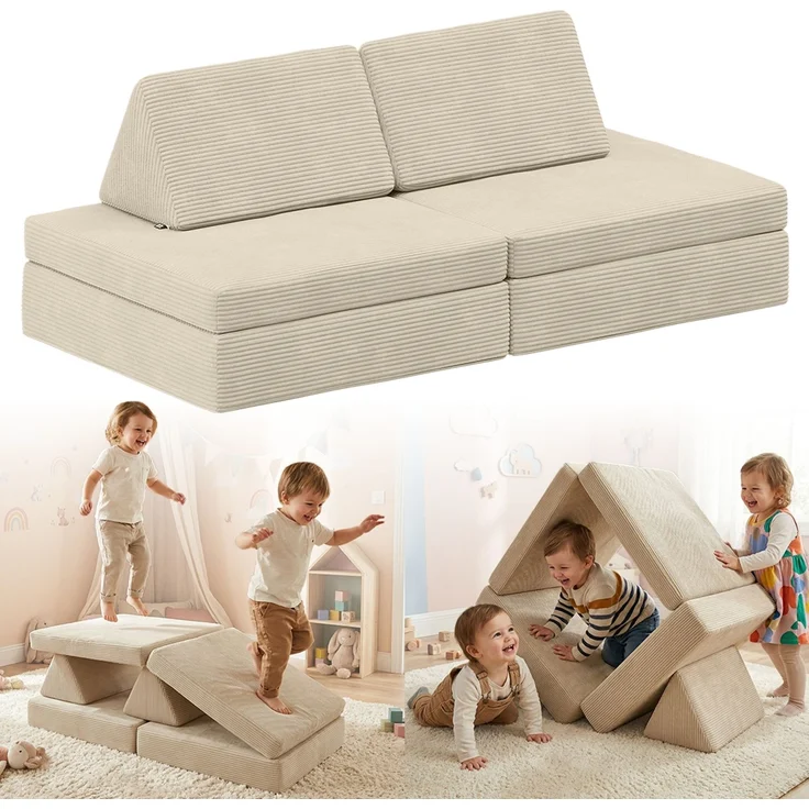 Bellabino 'Nile' Spielsofa mini, 4-tlg, Cord, beige, faltbare Kindercouch, abnehmbarer & waschbarer Bezug, Kleinkindsofa aus Schaumstoff, bis 6 Jahre, Oeko-Tex zertifiziert – Bild 1