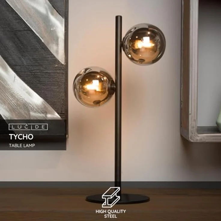 Lucide Tycho 45574/02/30, Retro Nachttischlampe aus Stahl und Echtglas mit zwei Lichtpunkten in unterschiedlichen Höhen – Bild 3