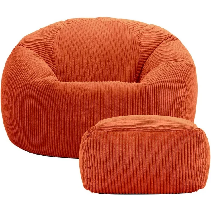 Icon Kingston Sitzsack mit Hocker Cord, Terrakotta, Sitzsack Erwachsene mit Füllung, Bean Bag, Cord Sessel, Lounge Sessel, Lounge Stuhl, Schlafzimmer, Wohnzimmer, Wohnzimmer Möbel – Bild 4