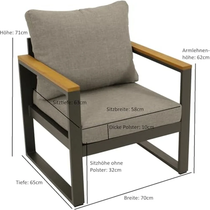 DEGAMO KAMPALA Diningsessel, Alu + Akazie, anthrazit/braun, 70cm – Bild 2