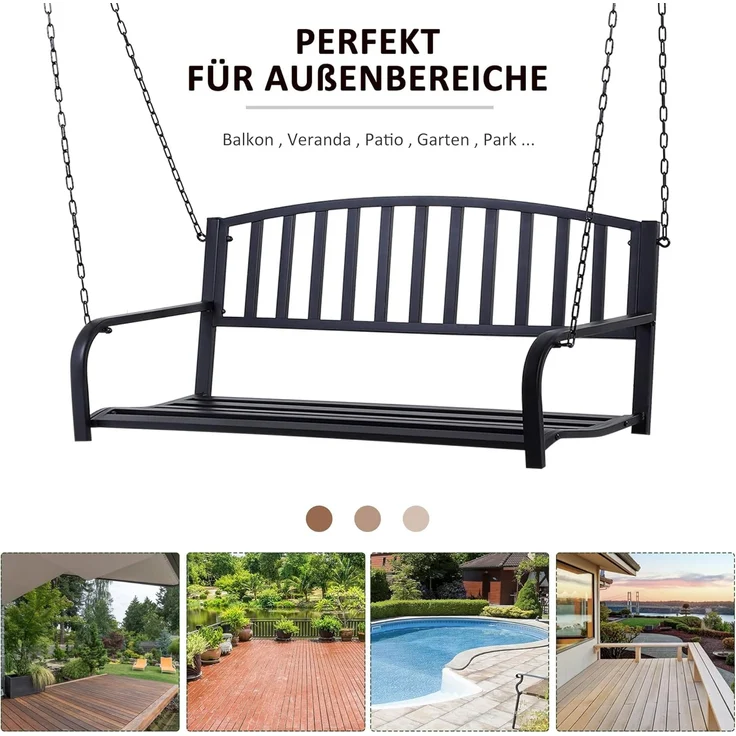 Outsunny Gartenbank mit Ketten (Gartenschaukel, 1-St, Hängebank), für Garten, Balkon, Schwarz – Bild 5