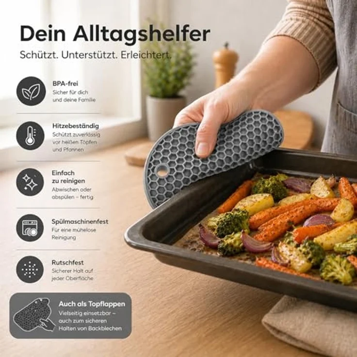 Camolo Topfuntersetzer 4er Set Silikon Topf Untersetzer grau - hitzebeständig, 4-tlg, hitzebeständig bis 230°C, rutschfest – Bild 2